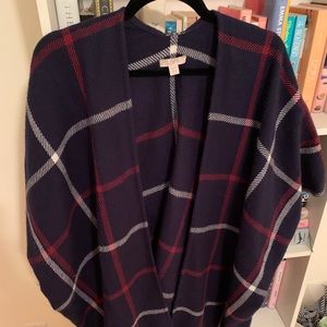 Loft plaid blanket poncho with sleeves, one size